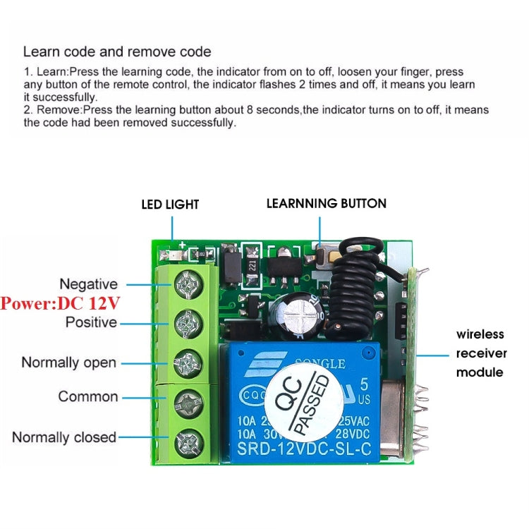 DC12V 1CH RF Remote Control Switch / 10A Relay / 433MHZ Switch Receiver - Consumer Electronics by buy2fix | Online Shopping UK | buy2fix