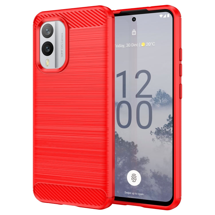 For Nokia X30 5G Brushed Texture Carbon Fiber TPU Phone Case(Red) - Nokia Cases by buy2fix | Online Shopping UK | buy2fix