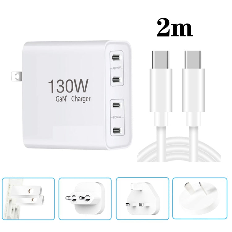 130W USB-C/Type-C Four Port GaN Charger with 2m USB-C/Type-C to USB-C/Type-C Data Cable Set EU / UK / AU / US Plug - Cable & Adapter by buy2fix | Online Shopping UK | buy2fix