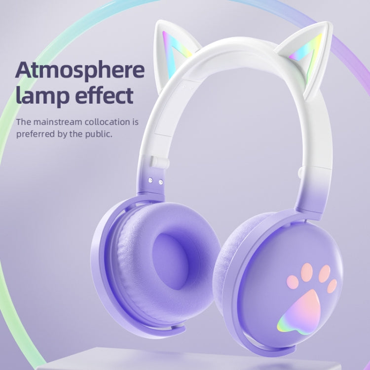 KE28 RGB Cute Cat Ears Bluetooth Wireless Music Headset with Detachable Mic(Pinple) - Apple Accessories by buy2fix | Online Shopping UK | buy2fix