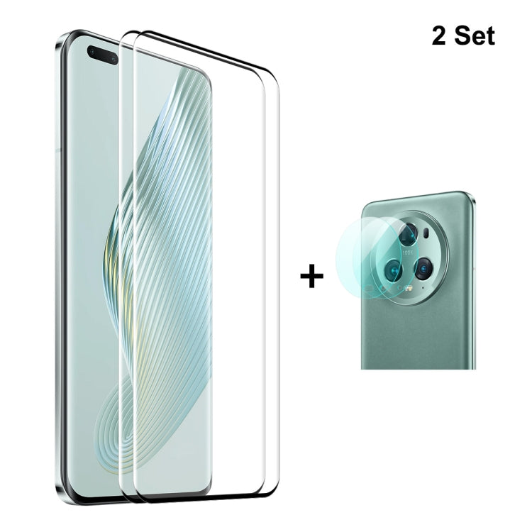 For Honor Magic5 Pro 2pcs ENKAY 3D Hot Bending Edge Glue Tempered Glass Full Film with Lens Film - Honor Tempered Glass by ENKAY | Online Shopping UK | buy2fix