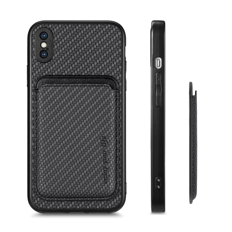 For iPhone X / XS Carbon Fiber Leather Card Magsafe Magnetic Phone Case(Black) - More iPhone Cases by buy2fix | Online Shopping UK | buy2fix