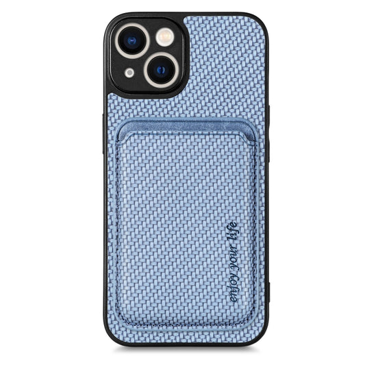 For iPhone 13 mini Carbon Fiber Leather Card Magsafe Magnetic Phone Case(Blue) - iPhone 13 mini Cases by buy2fix | Online Shopping UK | buy2fix