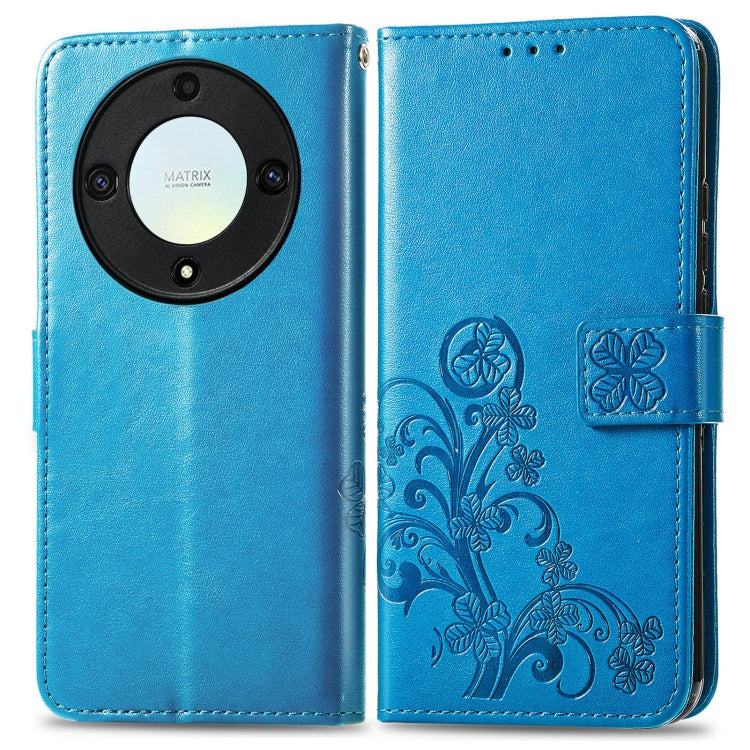 For Honor Magic5 Lite Four-leaf Clasp Embossed Buckle Leather Phone Case(Blue) - Honor Cases by buy2fix | Online Shopping UK | buy2fix