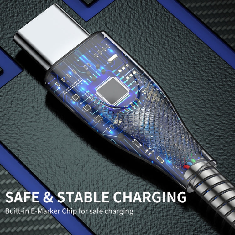 ENKAY ENK-CB132 USB to USB-C / Type-C Carbon Steel Hose Spring 6A Supper Fast Charging Data Cable, Length:2m(Silver) -  by ENKAY | Online Shopping UK | buy2fix