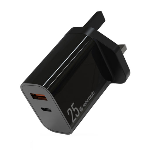 NORTHJO NOPD2502 PD 25W USB-C/Type-C + QC 3.0 USB Dual Ports Fast Charger, Plug Type:UK Plug(Black) - USB Charger by NORTHJO | Online Shopping UK | buy2fix