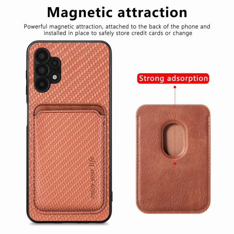 For Samsung Galaxy A32 5G Carbon Fiber Leather Card Magsafe Magnetic Phone Case(Brown) - Galaxy Phone Cases by buy2fix | Online Shopping UK | buy2fix