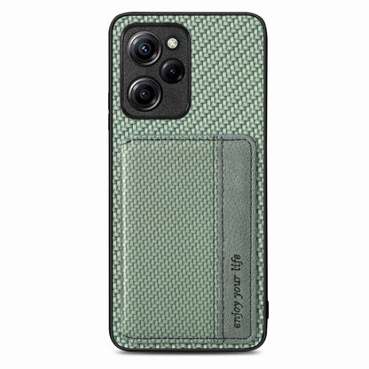 For Xiaomi Poco X5 Pro 5G Carbon Fiber Magnetic Card Wallet Bag Phone Case(Green) - Xiaomi Cases by buy2fix | Online Shopping UK | buy2fix