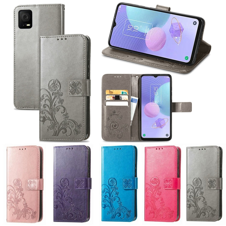 For TCL 405 Four-leaf Clasp Embossed Buckle Leather Phone Case(Rose Gold) - More Brand by buy2fix | Online Shopping UK | buy2fix