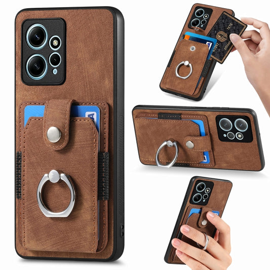 For Redmi Note 12 4G Retro Skin-feel Ring Card Wallet Phone Case(Brown) - Note 12 Cases by buy2fix | Online Shopping UK | buy2fix