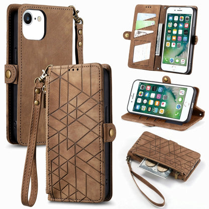 For iPhone 6 / 6s Geometric Zipper Wallet Side Buckle Leather Phone Case(Brown) - More iPhone Cases by buy2fix | Online Shopping UK | buy2fix