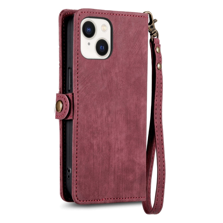 For iPhone 15 Pro Geometric Zipper Wallet Side Buckle Leather Phone Case(Red) - iPhone 15 Pro Cases by buy2fix | Online Shopping UK | buy2fix