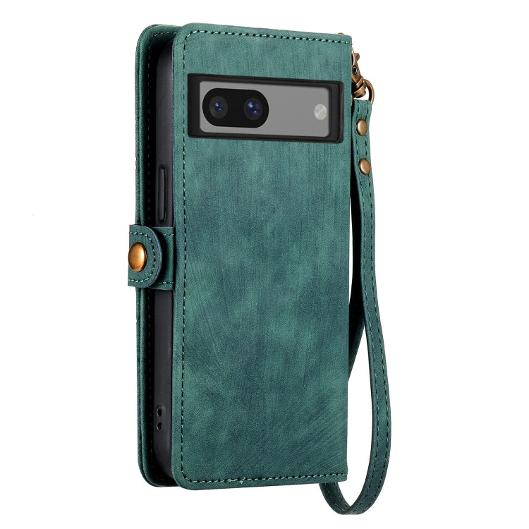 For Google Pixel 7 Geometric Zipper Wallet Side Buckle Leather Phone Case(Green) - Google Cases by buy2fix | Online Shopping UK | buy2fix