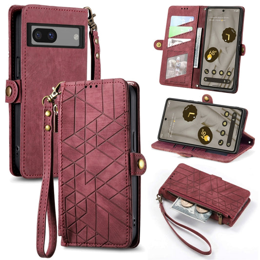 For Google Pixel 6 Pro Geometric Zipper Wallet Side Buckle Leather Phone Case(Red) - Google Cases by buy2fix | Online Shopping UK | buy2fix