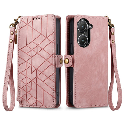 For ASUS Zenfone 10 Geometric Zipper Wallet Side Buckle Leather Phone Case(Pink) - ASUS Cases by buy2fix | Online Shopping UK | buy2fix