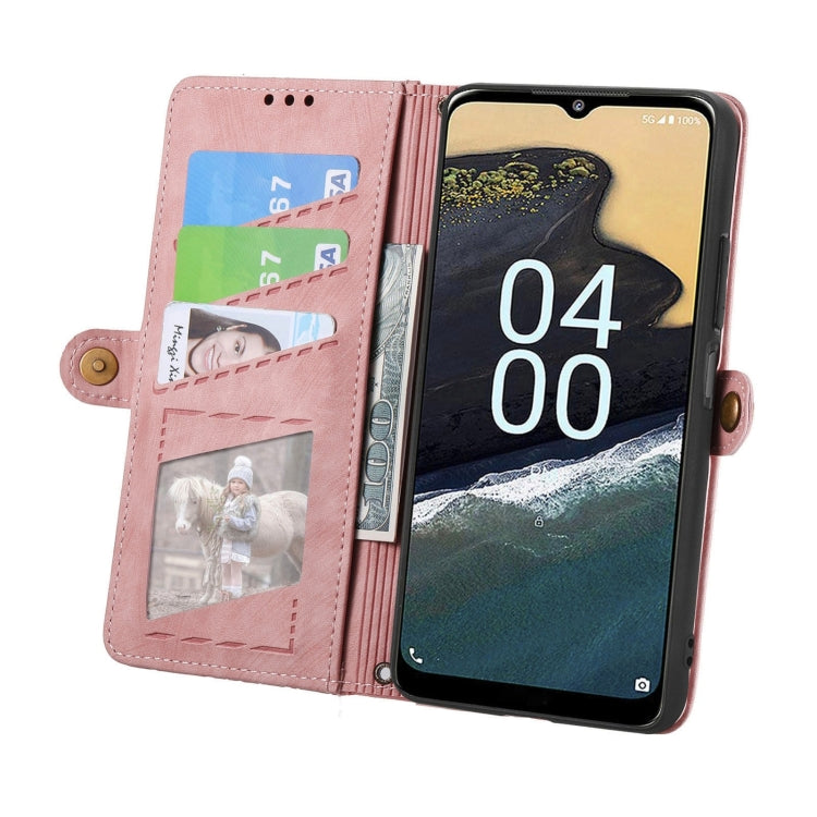 For Nokia G400 Geometric Zipper Wallet Side Buckle Leather Phone Case(Pink) - Nokia Cases by buy2fix | Online Shopping UK | buy2fix