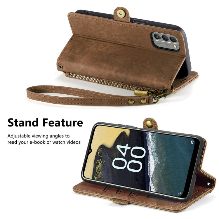 For Nokia G400 Geometric Zipper Wallet Side Buckle Leather Phone Case(Brown) - Nokia Cases by buy2fix | Online Shopping UK | buy2fix