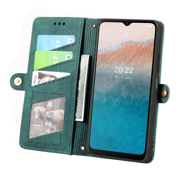 For Nokia C21 Plus Geometric Zipper Wallet Side Buckle Leather Phone Case(Green) - Nokia Cases by buy2fix | Online Shopping UK | buy2fix