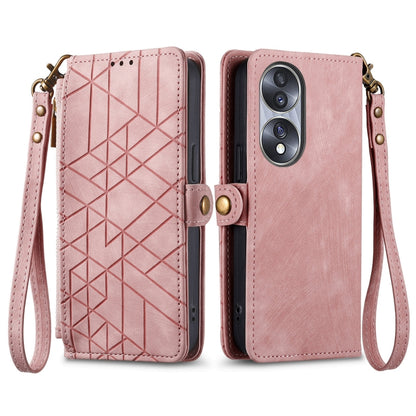 For Honor Magic5 Pro Geometric Zipper Wallet Side Buckle Leather Phone Case(Pink) - Honor Cases by buy2fix | Online Shopping UK | buy2fix