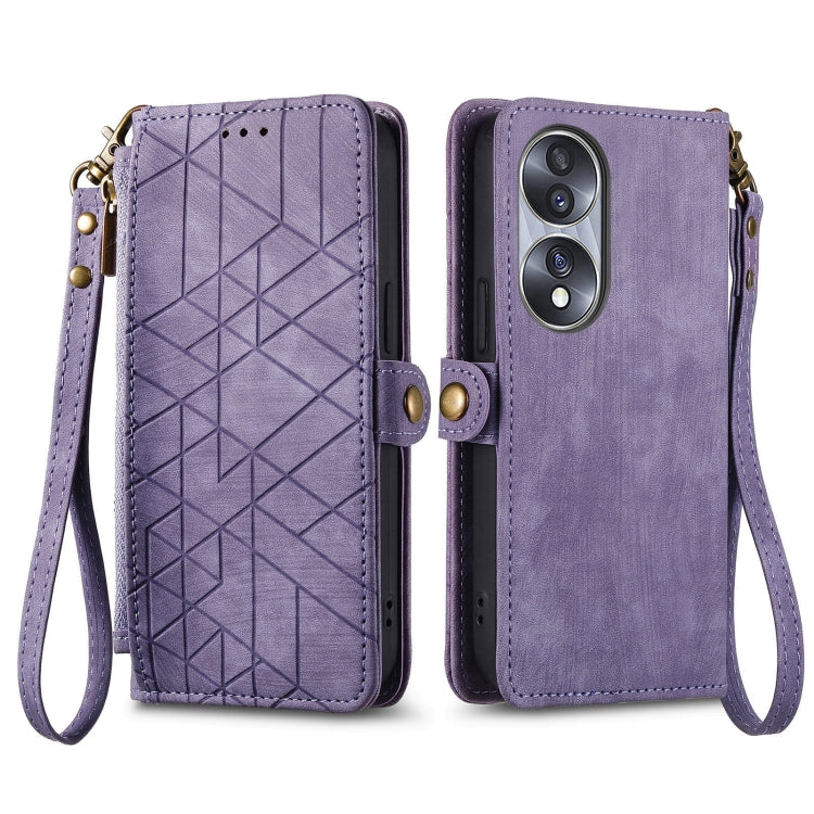 For Honor 60 Geometric Zipper Wallet Side Buckle Leather Phone Case(Purple) - Honor Cases by buy2fix | Online Shopping UK | buy2fix