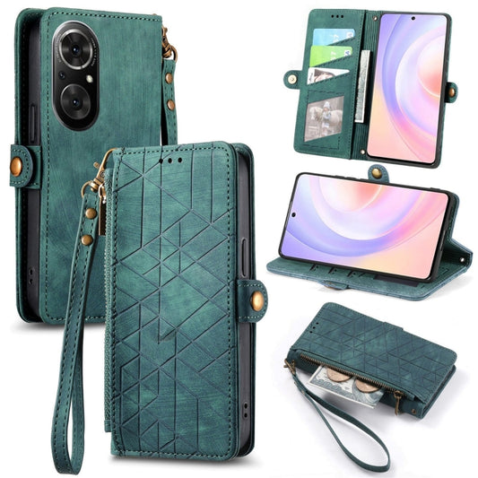 For Honor 50 SE Geometric Zipper Wallet Side Buckle Leather Phone Case(Green) - Honor Cases by buy2fix | Online Shopping UK | buy2fix