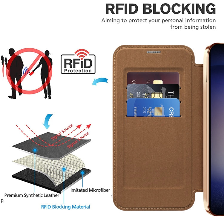 For Samsung Galaxy S24 5G Shield Magsafe RFID Anti-theft Rhombus Leather Phone Case(Brown) - Galaxy S24 5G Cases by buy2fix | Online Shopping UK | buy2fix