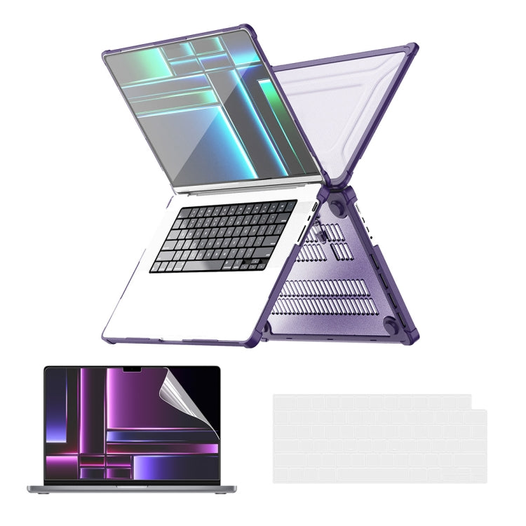 For MacBook Pro 14.2 A2442/A2779 ENKAY Hat-Prince 3 in 1 Protective Bracket Case Cover Hard Shell with TPU Keyboard Film / PET Screen Protector, Version:EU(Purple) - MacBook Pro Cases by ENKAY | Online Shopping UK | buy2fix