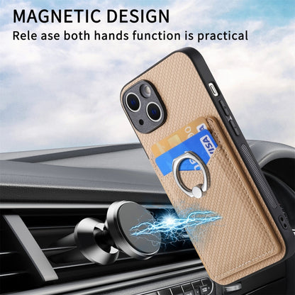 For iPhone 15 Pro Max Carbon Fiber Card Wallet Ring Holder Phone Case(Khaki) - iPhone 15 Pro Max Cases by buy2fix | Online Shopping UK | buy2fix