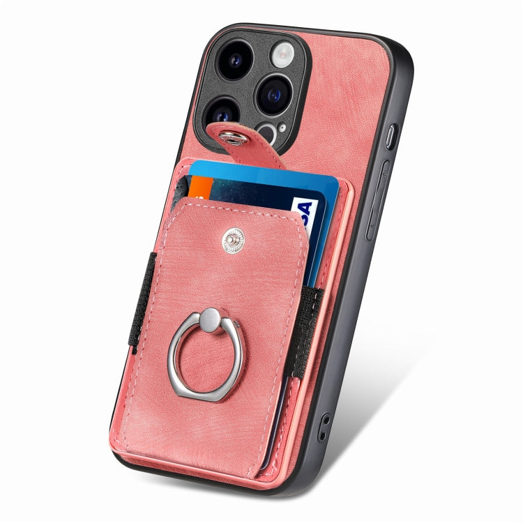 For iPhone 15 Pro Max Retro Skin-feel Ring Card Wallet Phone Case(Pink) - iPhone 15 Pro Max Cases by buy2fix | Online Shopping UK | buy2fix