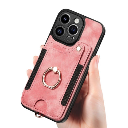 For iPhone 15 Pro Max Retro Skin-feel Ring Multi-card Wallet Phone Case(Pink) - iPhone 15 Pro Max Cases by buy2fix | Online Shopping UK | buy2fix