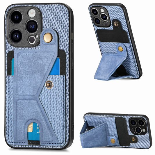 For iPhone 15 Pro max Carbon Fiber Wallet Flip Card K-shaped Holder Phone Case(Blue) - iPhone 15 Pro Max Cases by buy2fix | Online Shopping UK | buy2fix