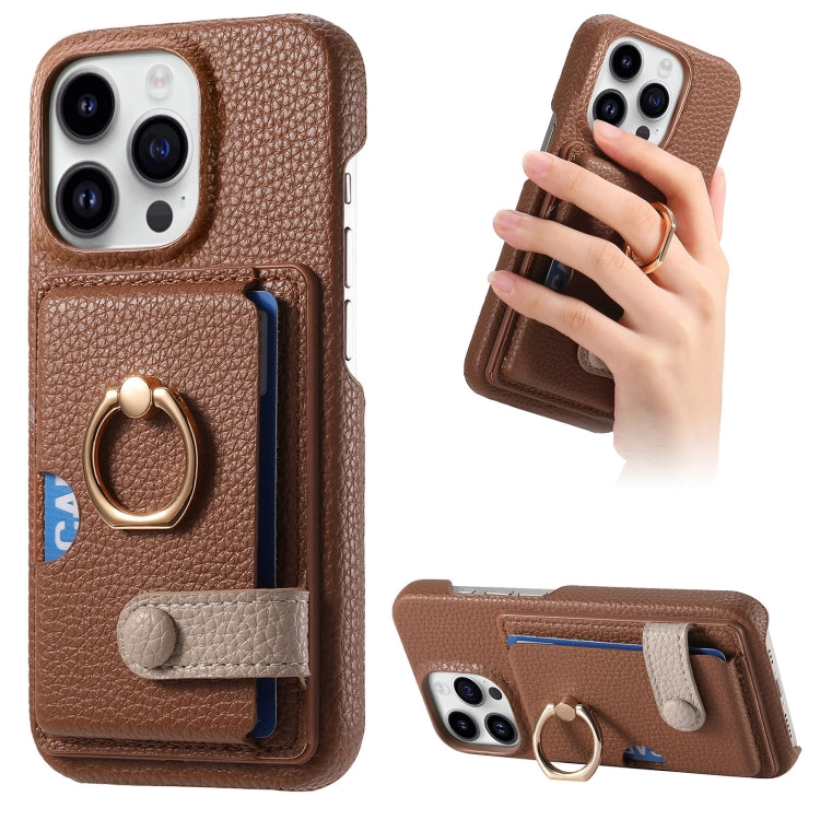 For iPhone 15 Pro Max Litchi Leather Oil Edge Ring Card Back Phone Case(Brown) - iPhone 15 Pro Max Cases by buy2fix | Online Shopping UK | buy2fix