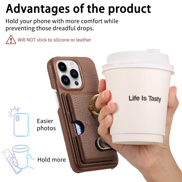 For iPhone 15 Pro Max Litchi Leather Oil Edge Ring Card Back Phone Case(Brown) - iPhone 15 Pro Max Cases by buy2fix | Online Shopping UK | buy2fix