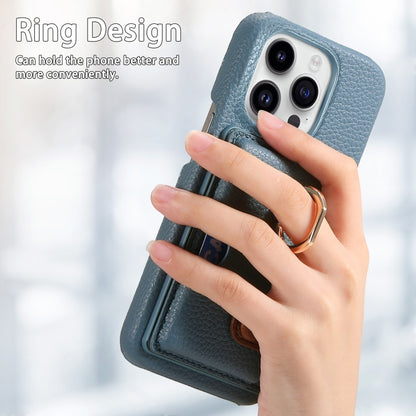 For iPhone 15 Pro Max Litchi Leather Oil Edge Ring Card Back Phone Case(Light blue) - iPhone 15 Pro Max Cases by buy2fix | Online Shopping UK | buy2fix