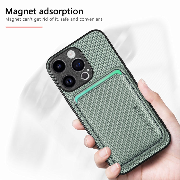 For iPhone 15 Pro Carbon Fiber Leather Card Magsafe Phone Case(Green) - iPhone 15 Pro Cases by buy2fix | Online Shopping UK | buy2fix