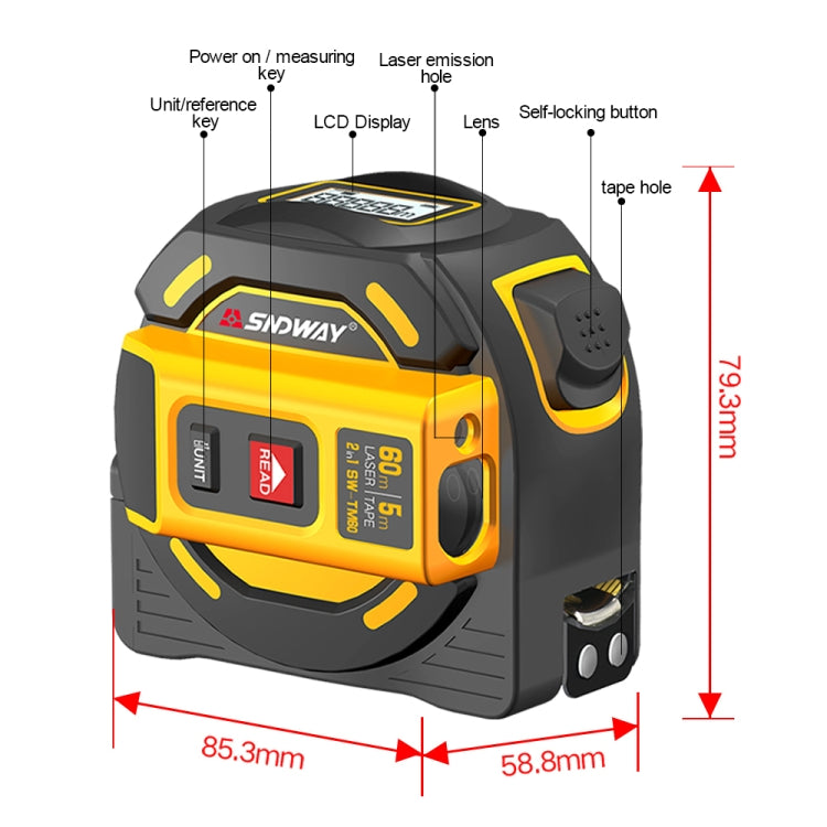 SNDWAY SW-TM40 40m Digital Range Finder Laser Distance Meter Tape Multi-function Self-Locking Hand Tool Device - Consumer Electronics by SNDWAY | Online Shopping UK | buy2fix