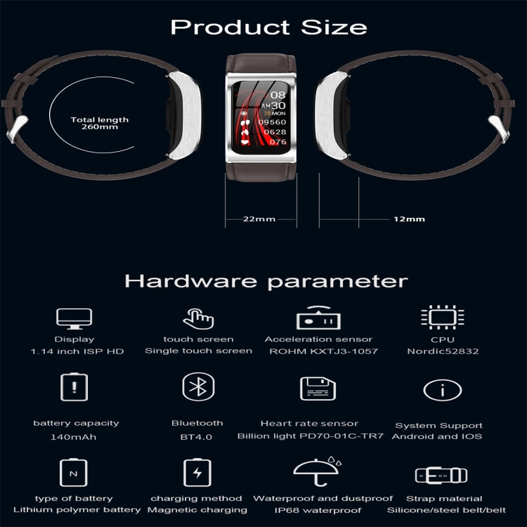 AK12 1.14 inch IPS Color Screen Smart Watch IP68 Waterproof,Metal Watchband,Support Call Reminder /Heart Rate Monitoring/Blood Pressure Monitoring/Sleep Monitoring/Predict Menstrual Cycle Intelligently(Gold) - Smart Wear by buy2fix | Online Shopping UK | buy2fix