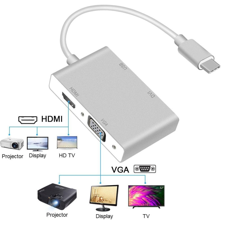 4 in 1 USB 3.1 USB C Type C to HDMI VGA DVI USB 3.0 Adapter Cable for Laptop Apple Macbook Google Chromebook Pixel - Computer & Networking by buy2fix | Online Shopping UK | buy2fix