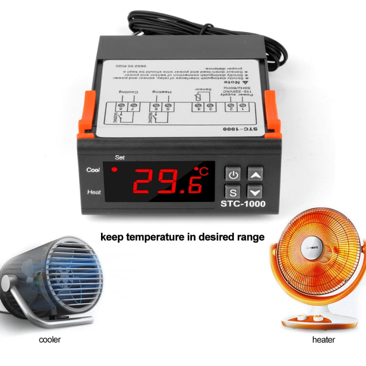 STC-1000 220V Digital Temperature Controller LED Temperature Regulator Thermostat for Incubator Relay 10A Heating and Cooling - Consumer Electronics by buy2fix | Online Shopping UK | buy2fix