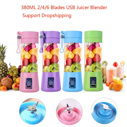 USB Rechargeable Electric Automatic Vegetable Fruit Citrus Orange Juice Maker Cup Mixer Bottle (380ML)(6 Blades Green) - Home & Garden by buy2fix | Online Shopping UK | buy2fix