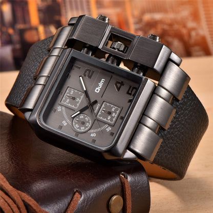 Oulm 3364 Men Square Dial Leather Belt Quartz Watch(Black) - Leather Strap Watches by Oulm | Online Shopping UK | buy2fix