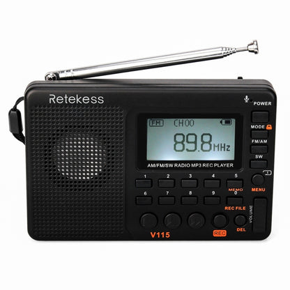 Retekess V-115 Full Band Radio FM AM Portable MP3 Player(Black) - Consumer Electronics by buy2fix | Online Shopping UK | buy2fix