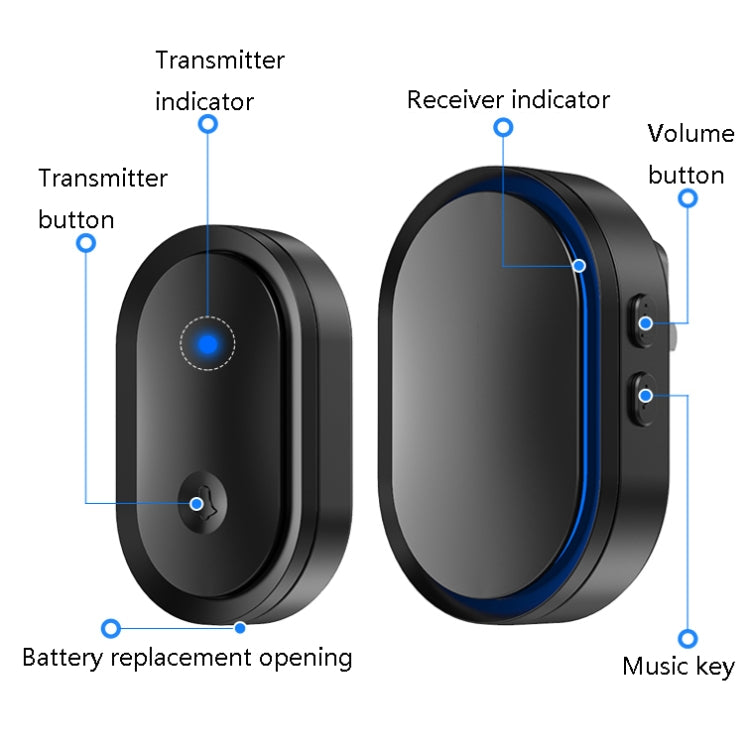 CACAZI A99 Home Smart Remote Control Doorbell Elderly Pager, Style:US Plug(Black Gold) - Security by CACAZI | Online Shopping UK | buy2fix