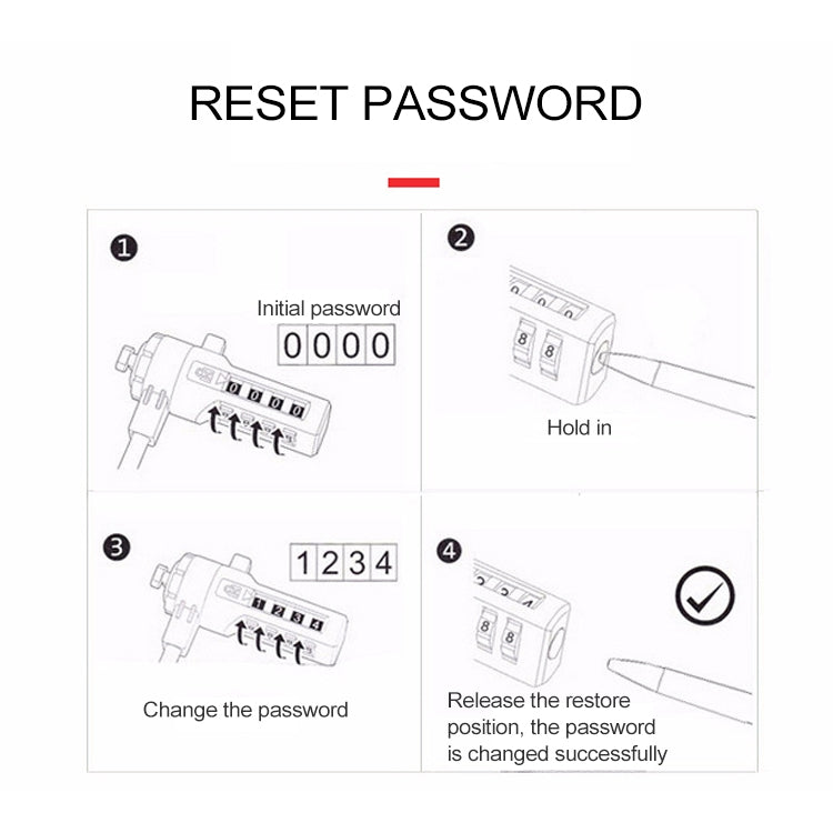 Four Digit Computer Lock Notebook Universal Anti-theft Password Lock, Size:Diameter 3.5 mm Length 1.2 m - Computer & Networking by buy2fix | Online Shopping UK | buy2fix