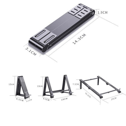 Metal Laptop Stand Computer Cooling Folding Mini Flat Raised Bracket(Gray) - Computer & Networking by buy2fix | Online Shopping UK | buy2fix