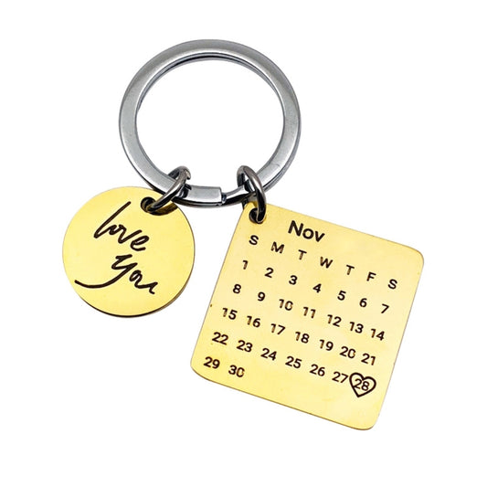 Personalized Calendar Keychain Hand Carved Calendar Keyring Stainless Steel Brelok(Gold) - Key Rings by buy2fix | Online Shopping UK | buy2fix