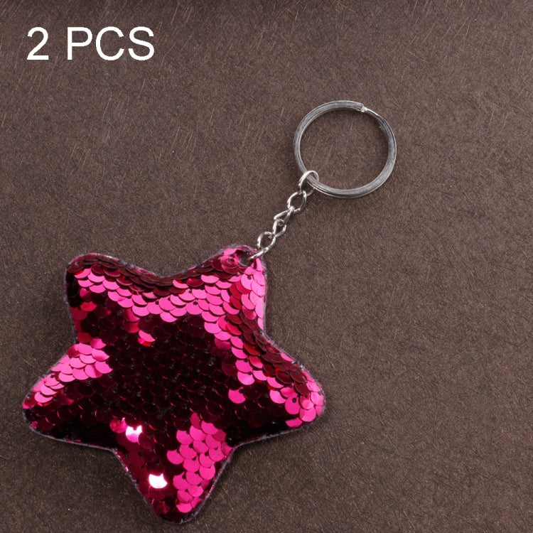 2 PCS Cute Chaveiro Star Keychain Glitter Pompom Sequins Key Chain Gifts for Women Llaveros Mujer Car Bag Accessories Key Ring(Magenta) - Key Rings by buy2fix | Online Shopping UK | buy2fix