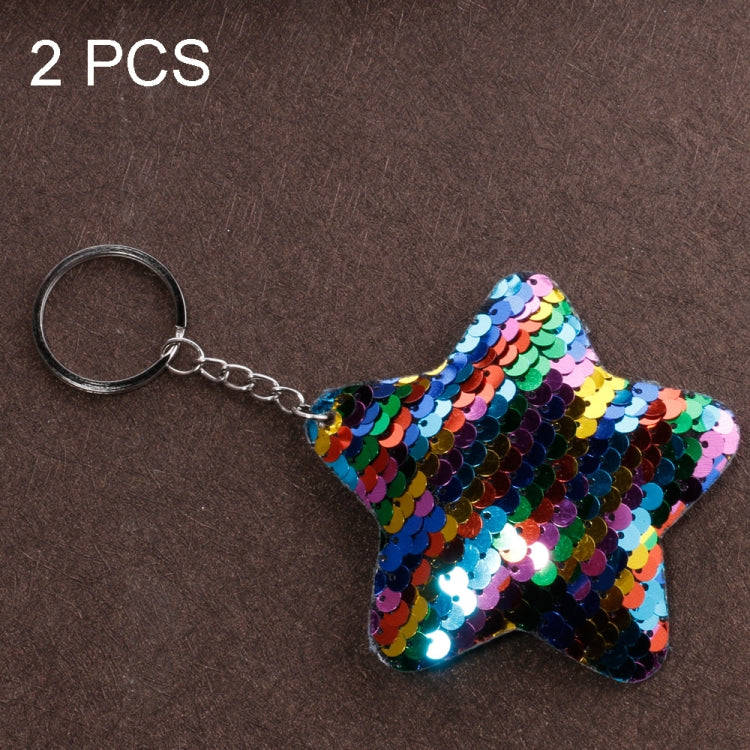 2 PCS Cute Chaveiro Star Keychain Glitter Pompom Sequins Key Chain Gifts for Women Llaveros Mujer Car Bag Accessories Key Ring(Colorful) - Key Rings by buy2fix | Online Shopping UK | buy2fix