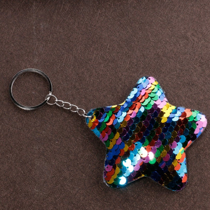 2 PCS Cute Chaveiro Star Keychain Glitter Pompom Sequins Key Chain Gifts for Women Llaveros Mujer Car Bag Accessories Key Ring(Colorful) - Key Rings by buy2fix | Online Shopping UK | buy2fix