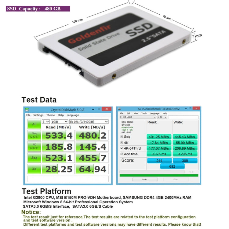 Goldenfir SSD 2.5 inch SATA Hard Drive Disk Disc Solid State Disk, Capacity: 480GB - Solid State Drives by Goldenfir | Online Shopping UK | buy2fix